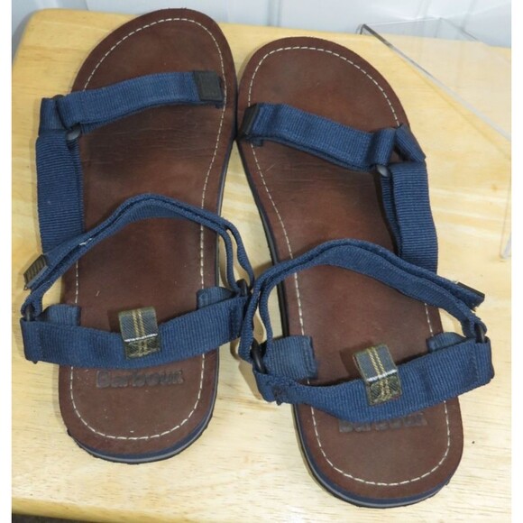 Barbour Men\'s Hilman Sandals Hook & Loop Adjustable Straps Navy Blue Size 12